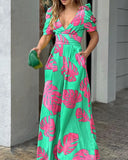 Independent Station Spring And Summer Fashion Printing New V-Collar Trouser Leg Jumpsuit-Outfit