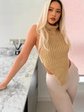 Women's Triangle Irregular Vest Pure Sexual High-Collar Knitted Back Sleeveless Top