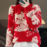 Toloer Of The Dragon This Year Lady Sweater 2024 Spring Festival New Towel Embroidered Jacquard Bottom Shirt Gentle Wind Short Jacket-Outfit