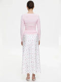 Satin Floral Midi Skirt-Outfit