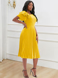 Multi-Color Lotus Leaf Sleeve Pressure Skirt Dress 100 Folds Short Sleeve Dress Elegant