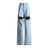 Toloer Jeans Female 2024 New Fashion Nail Drill Design Sense Hollow Out Wash Water Versatile Trousers Summer Pants-Outfit