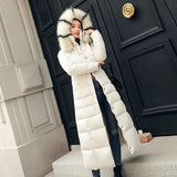 Cotton-Padded Clothes Female Over The Knee Long Style 2023 New Winter Dress Korean Version Slim Add Thick Big Wool Collar Large Size Down Cotton Jacket Cotton-Padded Jacket-Outfit