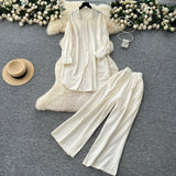 Casual Suit Women's Korean Version Of The Fashion Loose Long-Sleeved Shirt Dress High Waist Wide Leg