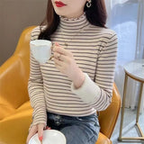 Care Fine Wicked Striped Collar Long-Sleeved Shirt Women's Autumn And Winter New Overlays Thick Shirt Coat