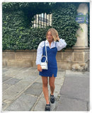 Blue Office Ladies Blazer Coat Woolen Tweed Double Breasted Slim Jacket With Pocket Fashion Outwear Veste Femme Tops