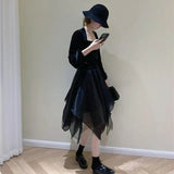 Fashion All-match Asymmetrical Mesh Skirt 2023 Summer New Elegant Office Lady Commute High Waist A-Line Voile Midi