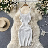 Women Knitted Strap Dress Sexy Sleeveless Slim Elastic Pencil Dress Summer Korean Bodycon Streetwear Short