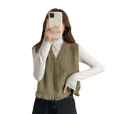 Vest Women's 2025 New Wear Early Spring Wooden Ear-Side Sweater Vest Stacked Shoulder