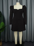 Elegant Square Collar Long Sleeve Dress Banquet Party Bareback Bow Dress Dresses