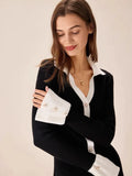 2025 New Short Dress Women's Fashion Lotus Side Knitted Dress Long-Sleeved Little Scented Style