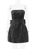 Black Glitter Removable Bow Tube Mini Dress-Outfit