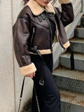 Retro Women Faux Fur One-sided Double Jacket 2021 Winter Warm Locomotive Sashes Jacket Street Leisure Loose Female