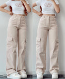 Three-dimensional Pocket Trousers Tight Waist