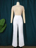 Round-Neck Short-Sleeved Nail Beads Jumpsuit Casual Wind High Waist Thin Party Dress