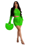 Toloer New Women's Casual Knit Hollow-Out Sequin Beach Skirt Two Sets-Outfit