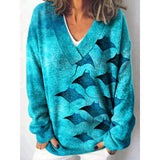 Christmas Abstract 3D Print Big V-Neck Long-Sleeved