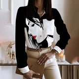 Patchwork Casual Shirt Blouse Woman Autumn Fashion Button Long Sleeve Shirts For Women 2023 White Print Office Top Femme-Outfit
