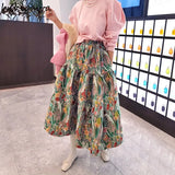 Floral Skirts Women 2023 Spring Summer Robe Elastic High Waist Elegant Causal A-line Vintage Skirts Mujer Faldas