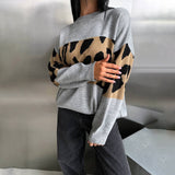 Leopard-Print Sweater Languid Wind Collar Loose-Fitting Fashion Casual Wear Autumn And Winter Top