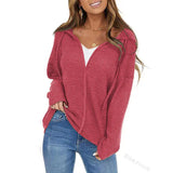 Toloer Women's Fall And Winter Fashion Solid Color Draw Rope Hat Solid Color Jacket Fashion Casual Cardigan Zipper Jacket-Outfit