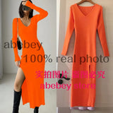 and winter sexy French slit sweater dress female slim tight-fitting hip-knit over-the-knee