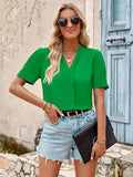Toloer 2024 V-Neck Fashion Pure Color Fresh And Loose Short-Sleeved Top-Outfit