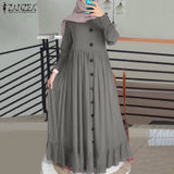 Casual Solid Puff Sleeve Ladies Kaftan Sundress ZANZEA Vintage Chiffon Dress Women 2023 Spring Ruffle Maxi Vestidos 618-1-Outfit