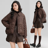 2024 New Lapel Short Cotton Jacket Coat Women Thickened Small Fragrant Wind Shirt Collar Loose Versatile Cotton-Padded Coat Women-Outfit