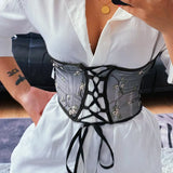 Short Embroidery Strap Girded Waist Small Vest Woman Outside The Repair Of Temperament Mesh Shape Waist Seal