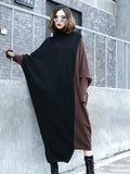 Women Color-block Knitting Big Size Long Dress New Turtleneck Long Sleeve Loose Fit Fashion Spring Autumn 2023