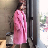 Pink Teddy Bear Long Coats Women 2022 Winter Thick Warm Oversized Chunky Outerwear Faux Lambswool Fur Coats Solid High
