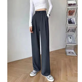 Toloer Pants Female Autumn 2024 New High Waist Pendant Straight Pear Shaped Pants Narrow Version Of The Floor Wide Leg Pants-Outfit