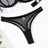 Black Mesh Polka Dot Lingerie Set-Outfit
