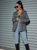 New Commuter Cardigan With Long Sleeves And Shiny Plus-Size Blazer-Outfit