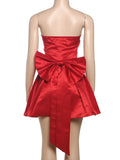 Red Satin Large Bow Mini Dress-Outfit