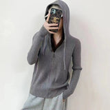 Spring Style Zipper, Hooded, Knitted Cardigan, Slim, Bottom Hooded Sweater, Fashionable Small Coat-Outfit
