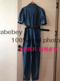 Summer Vintage Denim Playsuits Women's Short Sleeve Bodycon Casual Long Rompers Jumpsuit Jeans Overalls For