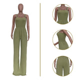 Toloer New Women's Solid Color Casual Strap Strapless Wide-Leg Jumpsuit-Outfit