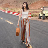 Spring / Summer 2023 Travel Holiday Wear With Ethnic High-Waist Print Wide-Leg Pants Slit Bohemian Pants-Outfit