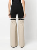 Toloer Fashion Autumn 2024 New High Waist Elastic Elastic Stitching Suit Pants Horn Show Thin Casual Pants Woman-Outfit