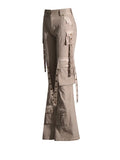 Toloer 2024 New High Waist Horn Trousers Overalls Style Slim Show Thin Versatile Ribbon Decoration Floor Casual Pants-Outfit