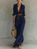 Women's Autumn Elegant Temperament Sexy Solid Color Irregular Folds Containing Belt
