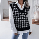 Toloer And Autumn New Sweater Women Casual Knitting Vest Thousand Bird Case Jacket Women's