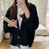 Deeptown Thick Sweater Women Oversized V-Neck Cardigans Spring Autumn Chic Knitted Loose Tops Casual Fashion Female Warm