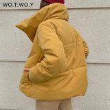 WOTWOY Thickening Oversized Winter Jacket Women Cotton Liner Cropped Padded Parkas Female Warm Coats Casual Windbreakers
