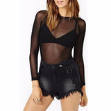 Toloer Spring And Autumn Black All Transparent Mesh Yarn Bottom Shirt Female Long Sleeve Sexy Perspective Thin Net Shirt Super Elastic Gauze