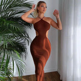 Toloer / Summer 2023 New Women's Sexy Back Strap Hanging Neck Bag Hip Slim Temperament Dress