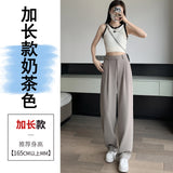 Narrow Version Wide Leg Pants Female Summer Ice Silk Pants Small Thin Hanging Feeling Straight Tube Casual Show Thin Contracted Floor Pants-Outfit