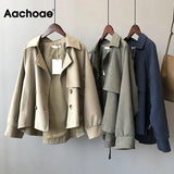 Aachoae Solid Batwing Long Sleeve Trench Coat Double Breasted Retro Trench Female Asymmetrical Hem Chic Coat Autumn Spring